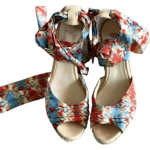 UGG Lucianna Wedge Platform Tie Ribbon Shoes - Size 9.5